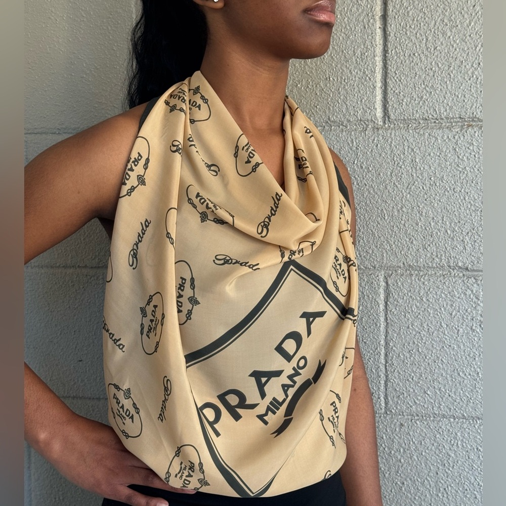 SOLD Vtg 80s Prada Milano Silk Logo Scarf  33” Square Sheer *As Is*